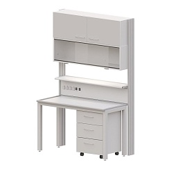 Стол с медиа-стойкой пристенный AB TSW 120.82.90/240 с двойным шкафом, электро-панелью и тумбой