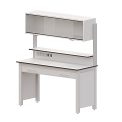 Стол с медиа-стойкой пристенный AB TSW 150.82.75/190 с двойным шкафом и электро-панелью 